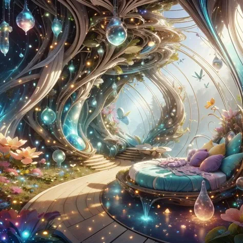 <lora:FaeTech-30:0.7>, faetech ,scifi, pixie dust, iridescent,
futuristic bedroom