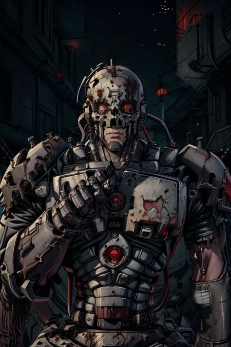 [[We are legion, rejoice in the coming oblivion, skulls for the skull throne]],
Complex ultra detailed portrait photo, ((masterpiece,best quality)), absurdres, (rusty metal:1, big bolts, cracked metal, grunge, dirty metal),
<lora:Andromon_Digimon_Anime:0.9>, Andromon_Digimon, upper body, 1boy, manly, 
solo, looking at viewer, facing viewer, 
red metal, black metal, spikes,
cinematic composition,
<lora:more_details:0.8>
<lora:ChaosMarineStyleAISD15:0.5> ChaosMarineStyleAI,