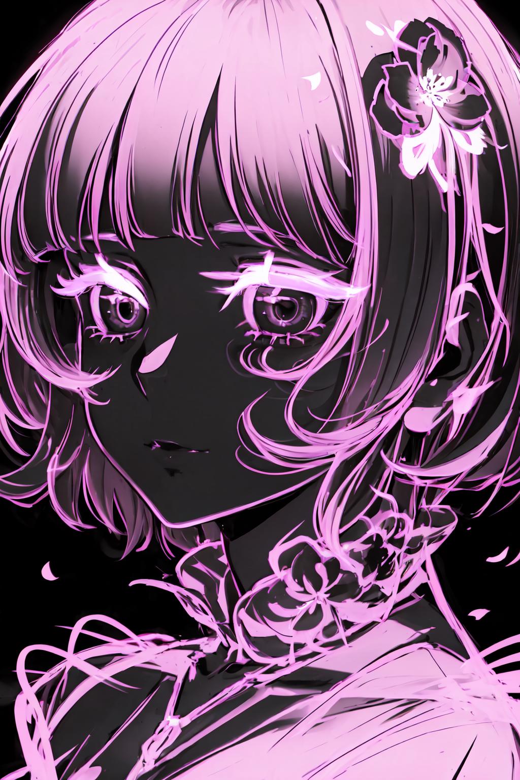 Anime girl with pink hair and a flower in her hair - SeaArt AI