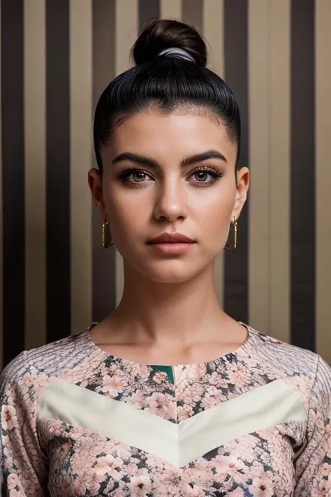 (striped backdrop:1.6) BREAK PA7_Photograph_of PA7_Human-Likeness, woman, (High top fade:1.4) BREAK (floral print dress:1.6), Look into the Distance,
PA7_Portrait-MCU