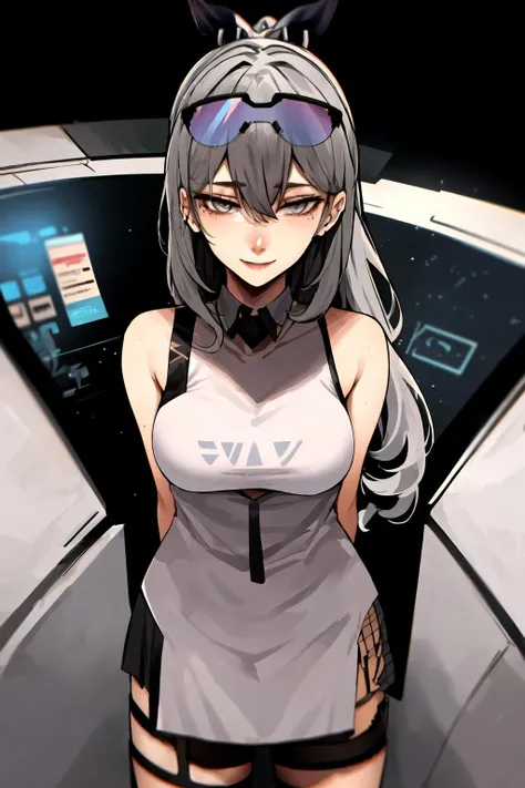 detailed, standing, girl, smile, arms behind back, space, SilverWolfV5 , <lora:silverwolf:1>, hoshi_san_3, <lora:hoshi_san_3:0.8>,