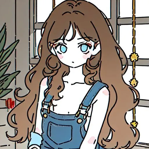 <lora:jianbihua:0.8>,1girl,Enchanted wind chime forest with singing chimes and dancing leaves.,Side lighting from a window (Window Side Light).,1girl Standing with hands clasped in front looking serene wearing Chestnut brown Batwing top with Denim Blue Denim overalls dress with a button-down front.,Brown and caramel peekaboo highlights Curly Top with Tapered Sides and,Cautious: Eyes narrowed slightly raised eyebrows indicating wariness suspicion or apprehension.,Small and button-like breasts,, (masterpiece, best quality, high quality, highres, ultra-detailed),