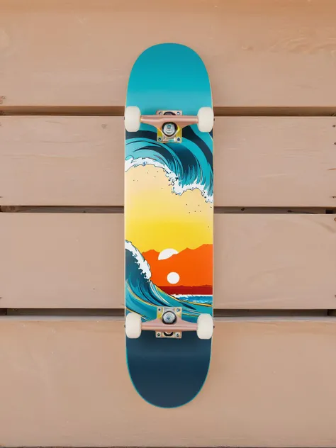 EdobSkate, skateboard with a dynamic ocean wave design, with a background of a surfer skating along a beachside promenade <lora:EdobSkate_XL_v1.0:0.8>, best quality, uhd, 8k, detailed