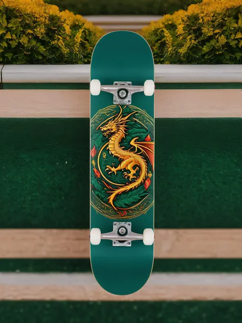EdobSkate,skateboard with a mythical dragon design, set against a medieval fantasy landscape with castles and mystical forests <lora:EdobSkate_XL_v1.0:0.8>, best quality, uhd, 8k, detailed