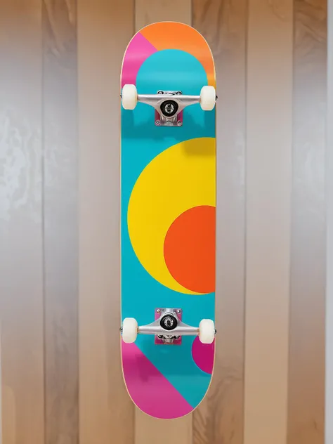 EdobSkate,skateboard featuring abstract art with vivid colors and shapes, complemented by a background of a modern art gallery<lora:EdobSkate_XL_v1.0:0.8>, best quality, uhd, 8k, detailed