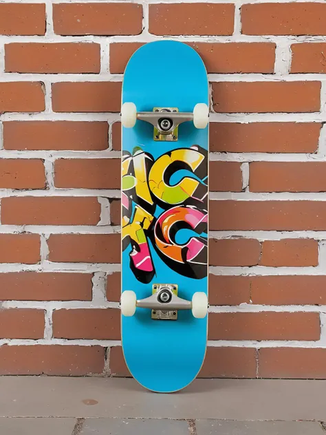 EdobSkate,skateboard with bold, colorful graffiti art, set against an urban landscape with brick walls covered in street art<lora:EdobSkate_XL_v1.0:0.8>, best quality, uhd, 8k, detailed