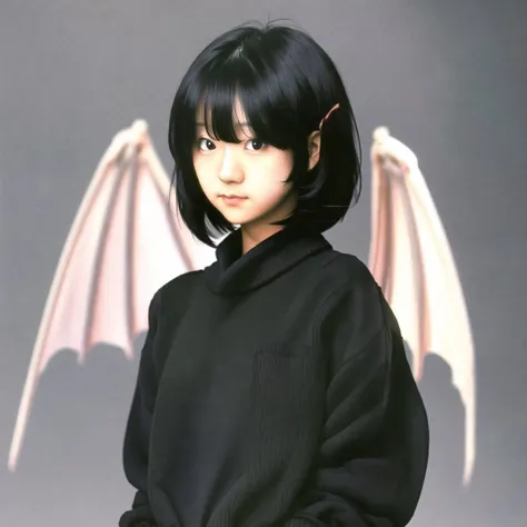 <lora:japanese80s:1> japanese80s, photo \(medium\),
<lora:dragongirl-1_dragongirl-2__dragongirl-3_dragongirl-4--retro_ham_avas_jun_rifl--09-01:1.0>, (dragon girl:1.0), dragon horns, (dragon tail:1.0), dragon wings, (full body:1.0), masterpiece, best quality, 1girl, solo, black eyes, black hair, black sweater, bob cut, closed mouth, medium hair, simple background