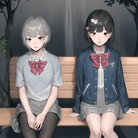 <lora:nugochan:1.0>, (nugochan:1.0), drawing, bags under eyes, 2girls, 2koma, 3boys, bag, bench, blush, bow, casual, comic, contemporary, denim, elbowing, fingers together, greyscale, hair bow, hair ornament, hair over one eye, hairclip, jacket, long hair, long sleeves, monochrome, multiple boys, multiple girls, pantyhose, shopping bag, short hair, short sleeves, sitting, surprised, sweatdrop, thought bubble, tree