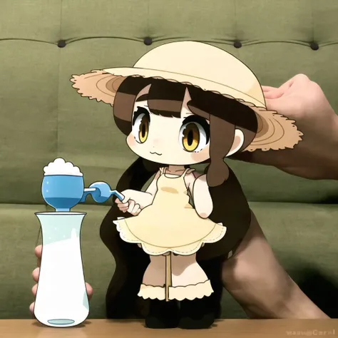 <lora:wasu:1>, pepako, person holding a paper cut doll, 1girl, animal ears, bare shoulders, brown hair, cup, dress, drinking glass, ear covers, hat, highres, holding, holding clothes, holding cup, holding hat, horse ears, horse girl, horse tail, leaf, long hair, looking at viewer, sleeveless, sleeveless dress, solo, spaghetti strap, straw hat, sun hat, sundress, tail, tsunakawa, twintails, white dress, wind, yellow eyes