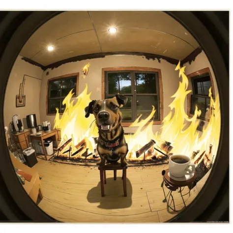 <lora:itsfine:0.7>, itsfine,
<lora:fisheye2:1>, fisheye,
itsfine, a dog sitting in a chair in front of a fire, cup of coffee on table, heavy fire on the background, meme in distress