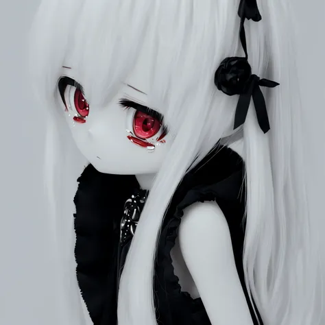 1girl, more than medium white hair, ((monochrome)), simple background, sad, ((looking down)), empty sight, anime style, aesthetic, ((tears)), no emotions, (((only upper body in frame))), (((front-half-side view ))), <lora:dolls:1>, doll, no doll joints, vocaloid outfit, beautiful eyes, ((red eyes' iris)), (black eyelashes)