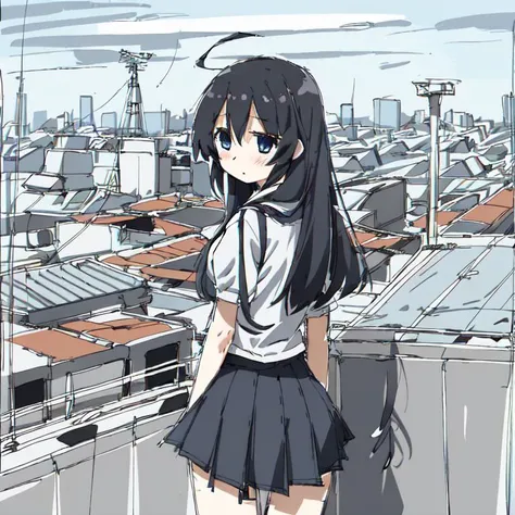 <lora:tsukumizuAva_v10:1>, <lora:avas_jun_07-03--tsukumizu_yuu_005-095--ham_rifl_09-01:1>, sketch, tsukumizu yuu \(style\), line art, school rooftop, 1girl, fence, school uniform, upskirt, ass, wind lift, cityscape,, masterpiece, best quality, highly detailed