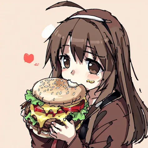 <lora:tsukumizuAva_v10:1>, <lora:avas_jun_07-03--tsukumizu_yuu_005-095--ham_rifl_09-01:1>, sketch, tsukumizu yuu \(style\), line art, solid colors, masterpiece,1girl, brown hair, two-handed burger, holding a burger with both hands, eating, close-up, <lora:borger-nvwls-ver-2:0.7>