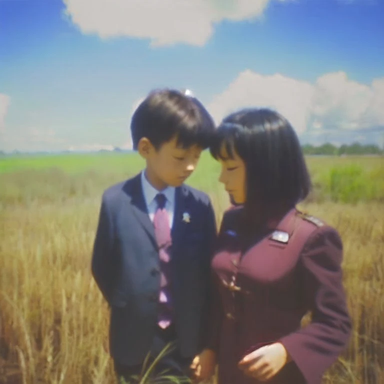 <lora:1:1.0> , old_siemens, foreground, background, overexposure,  film grain,1boy, 1girl, black hair, closed eyes, clouds, couple, hand holding, heaven, horns, long hair, pilot suit, pink hair, short hair, user wrxh8852