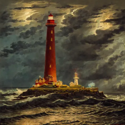 <lora:La_nuit_de_Tour_Eiffel_style_1889-000001:1> lighthouse in a storm at night