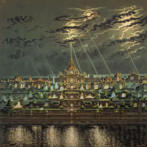 <lora:La_nuit_de_Tour_Eiffel_style_1889-000001:1> The Gardens of Versailles at night