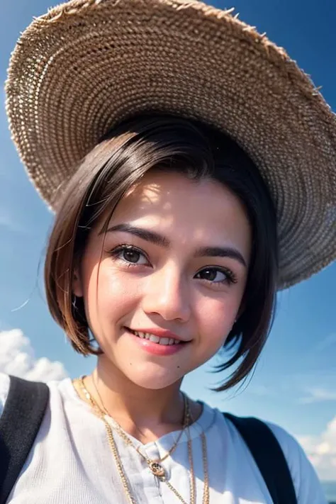 <lora:paingpt:1>, paingphyothu, 1girl, woman, light smile, looking at viewer, ultra-detailed, close-up, (beautiful detailed sky:1.3401), (beautiful detailed cloud:1.27628), (blue sky:1.1025),