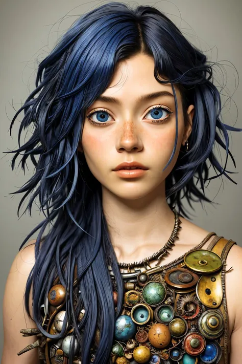 (junk art style, recycled, textured, detailed, assemblage:1.15), <lora:sd15_JessicaClements_v1:.9> JessicaClements, focus on eyes, close up on face, light cornflower blue hair styled curly bangs,