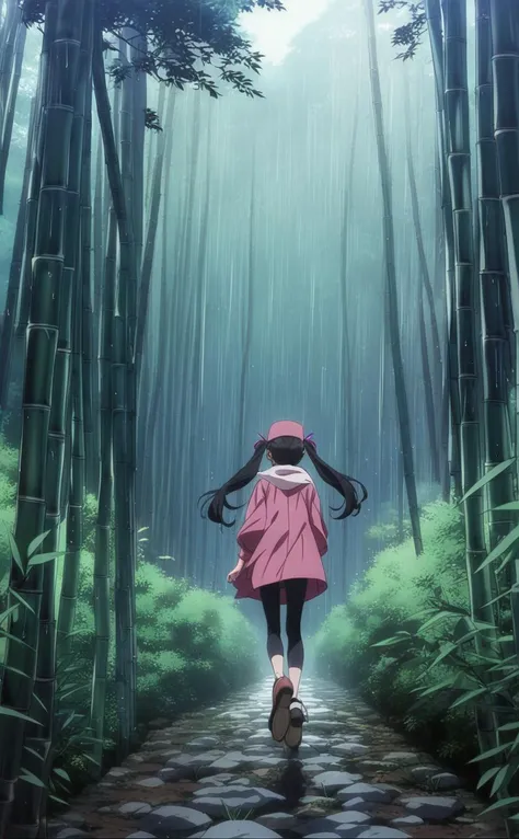 1girl, solo, 1girl, solo, black long hair, (twintails:1.2), blunt bangs, (pink ribbon:1.05), black hair, earrings, purple eyes, long eyelashes, red eyeliner, large breasts,BREAK,light smile, looking at another,
Dense bamboo forests, misty mountains, tranquil paths, endangered species, unique flora, serene atmosphere,BREAK Comfortable layers, sturdy shoes, hat, sunscreen, insect repellent, rain jacket,
anime coloring, anime screencap, megami magazine, masterpiece, best quality <lora:sdxl2-flat2-512b:-1>