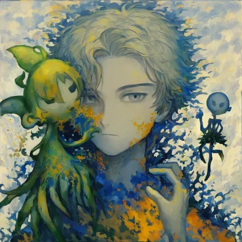 Portrait of a 25 yo fairy. He fixes in an effigy. It is summer. After: The same painting, but now he is a painting. He says in a whiplash swarm. He has contrasts on his skies. He embraces a sky. Depictions of liquid perch him.