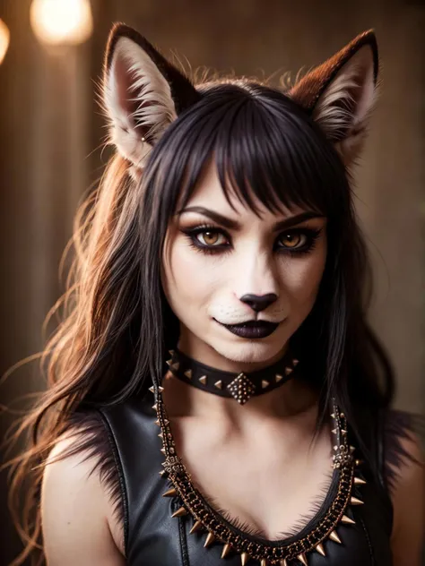 (Highest Quality, 4k, masterpiece, Amazing Details:1.1), wearing wear out gothic clothes, Shallow Depth of Field, E671, lens 50mm f/2.0, ((furry_wolf_female anthro)), pircings, studded bracelet, (photorealistic) (RAW Photo)), angry, evil smile, ((gothic_circus))