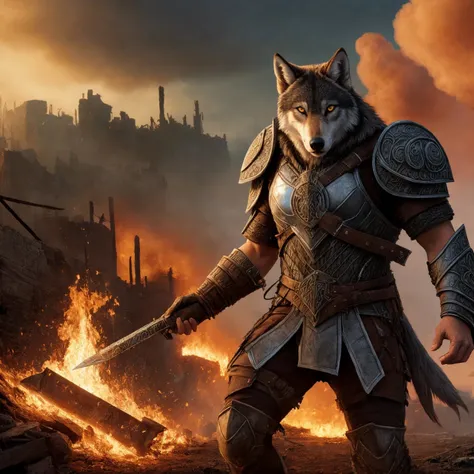 (detailed fenris wolf), (wearing runes armor), ragnarok, destroyed city after nuclear blast flodded with (black water:1.0), post apocalyptic, warzone, fire , smoke
BREAK
masterpiece, best quality, ultra realistic, 4k, 2k, (intricate, high detail:1.2)