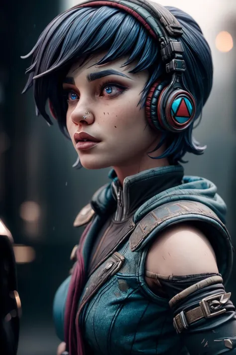 Cinematic film still, ((detailed facial features)), (cold colors), intricate details, shallow depth of field, [volumetric fog], cinematic lighting, reflections, 50mm lens, F/2.8, HDR, 8k resolution, cinematic film, <lora:_detail_slider_v4:1> <lora:_add_detail:1> ,((1 girl)),  (half-body-shot:1),  ,   <hypernet:better2.5D:0.5>   Ava, short blue hair, blue eyes, freckles , small nose ring, AGear, headphones , fingerless gloves ,pants,  <lora:Ava-10BD3:0.8>