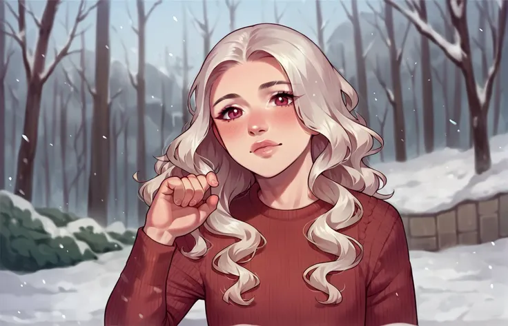 score_9,score_8_up,score_7_up,score_6_up,score_5_up,score_4_up,<lora:aesthetic_witchy:0.6>,witchyaesthetic,witchyset20,1girl,solo,looking at viewer,realistic,blurry background, maroon eyes, witchyset60,, source_questionable, , viridian hair, hand up, , , caltan, , , snow, wavy hair, , , nape, ,<lora:AsuraXL:0.8>,,