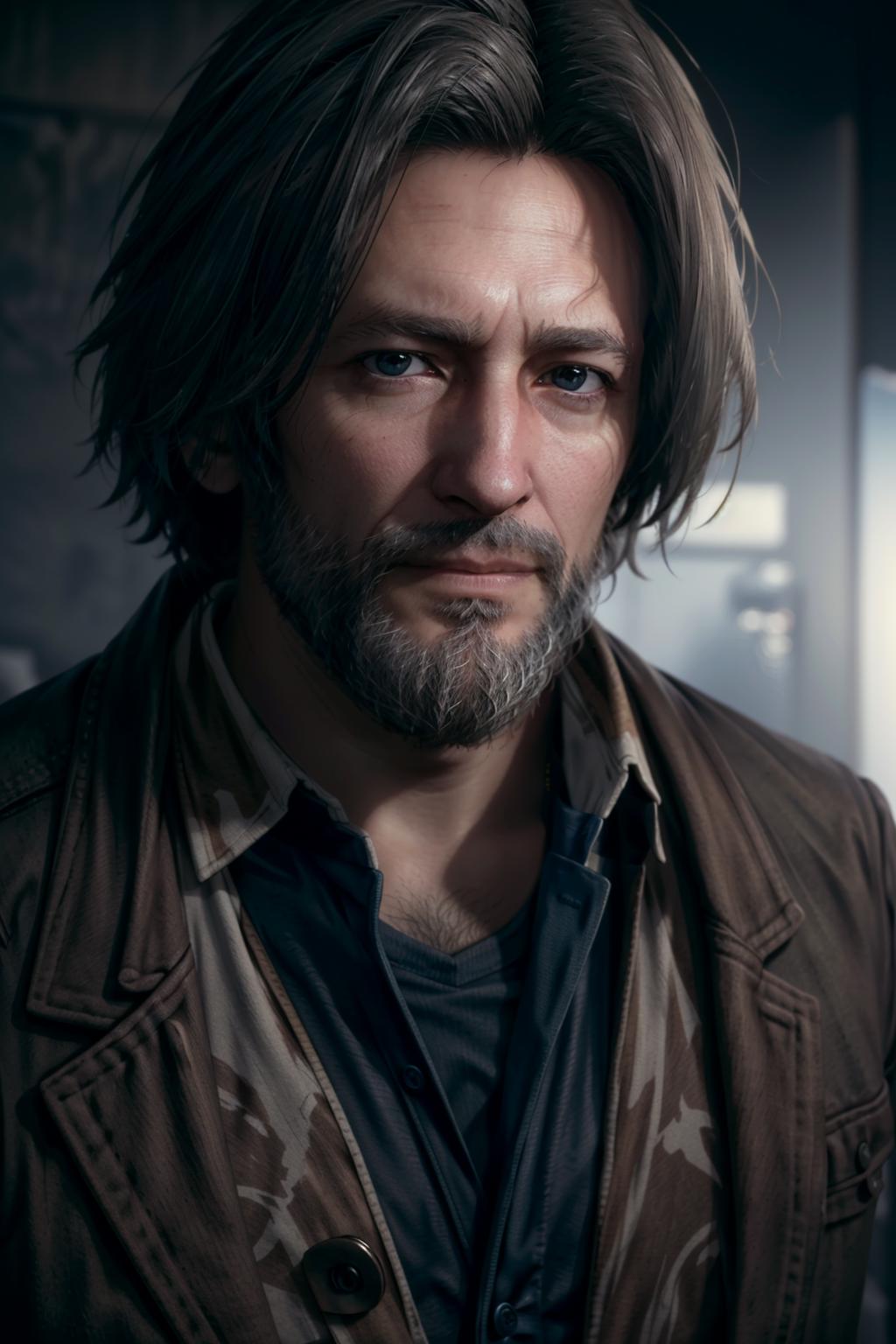 A man with long hair and a beard in a brown jacket - SeaArt AI