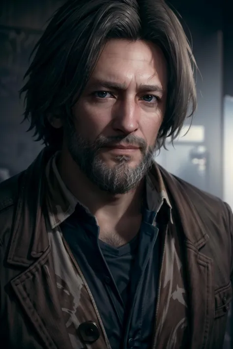 A man with long hair and a beard in a brown jacket - SeaArt AI