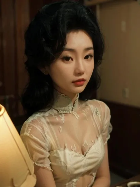 1girl, chan, solo, asian, face focus, beautiful lighting, red lips <lora:chanv2-000007:0.8>