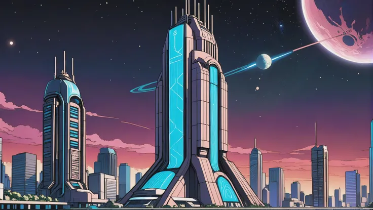 anime style, simple bold colored lineart, noon, Utopian scifi metropolis at the beginning of the universe<lora:EnvyBetterHiresFixXL01:0@0,0@.49,1@.499:hr=1>