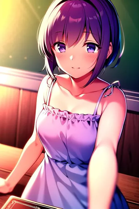 <lora:Clannad_fujibayashiRyou_v10:1.1>, fujibayashi ryou, ((masterpiece)), ((best quality)), ((highres)), ((detailed background)), ((extremely detailed CG unity 8k wallpaper)), solo, classroom, cards, sundress, white dress,