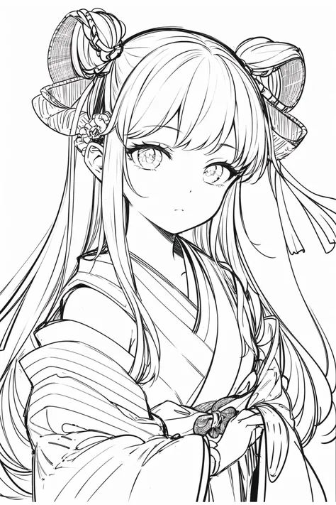 masterpiece, best quality, 1girl, solo, japanese clothes, bow-shaped hair, simple background, white background, monochrome, lineart, <lora:animeoutlineV3-000008:0.8>, ((sketch))