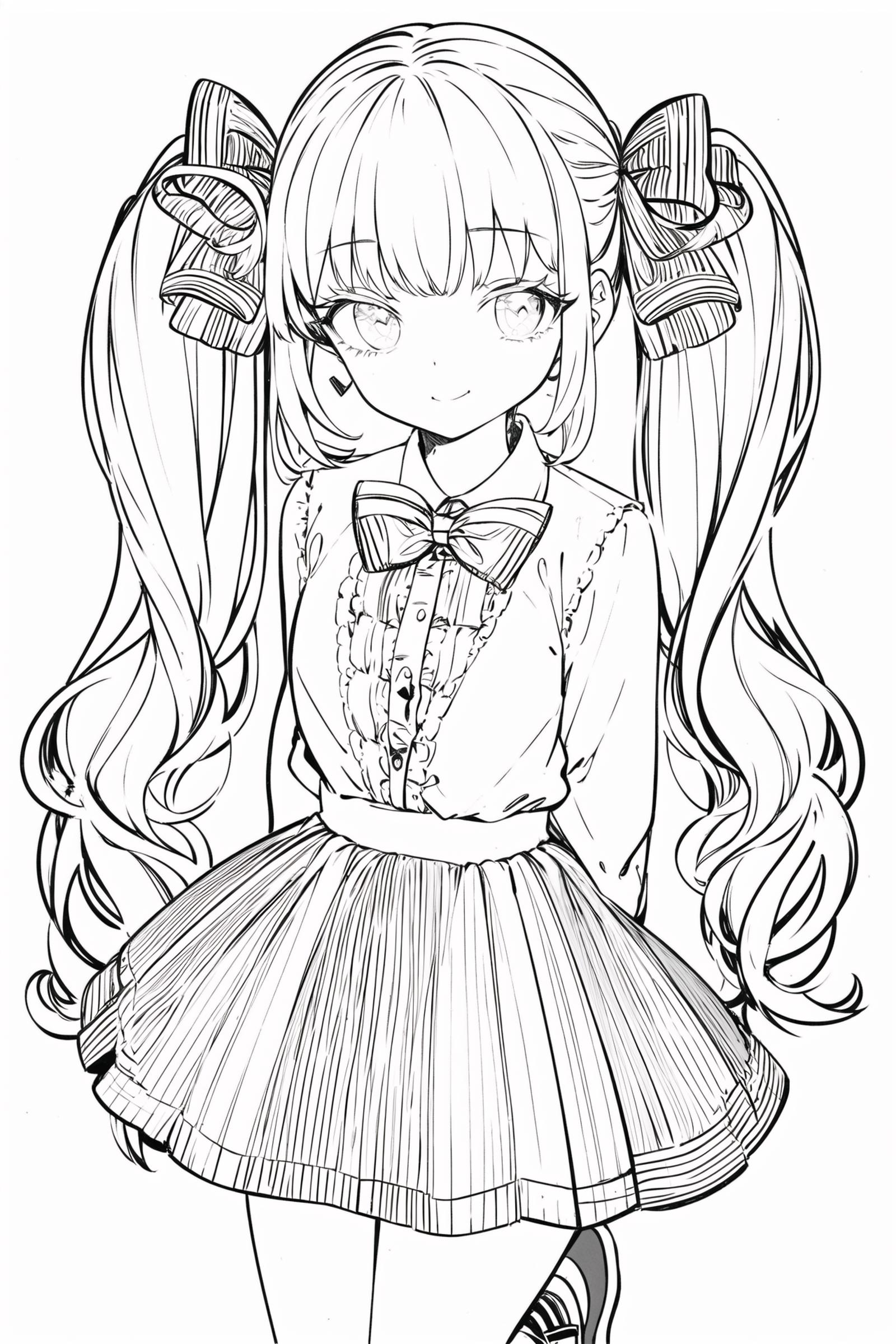 A drawing of a girl with long hair and a bow - SeaArt AI