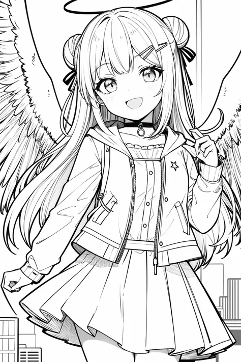 A drawing of a girl with an angel wings and a bird - SeaArt AI