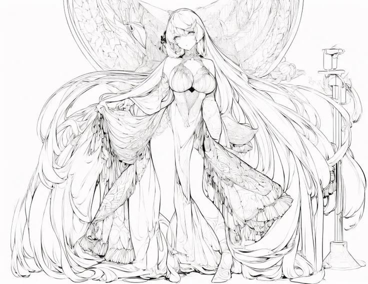 1girl (adult woman:1.2) fairy, fairy wings (very_long_hair, white_hair:1.3) (full body shot:1.3) laboratory, chemistry, lab coat, scientist, potions (coloring book, masterpiece, realistic:1.3), (extremely intricate:1.2), (sketch, doodles, monochrome, lineart:1.2) (by WLOP:1.3) <lora:animeLineartStyle_v20Offset:0.8>