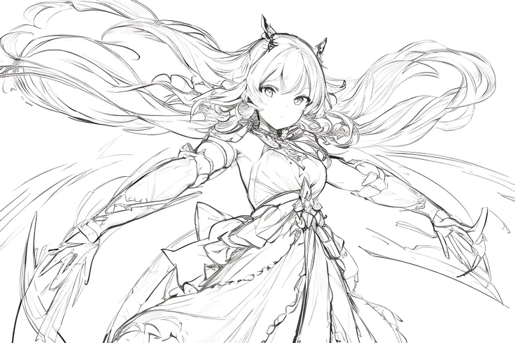 masterpiece, best quality, master, best quality, 1girl, simple background, white background, __hair__, __costume__, ((sketch)),lineart, dynamic pose, solo, masterpiece, best quality,