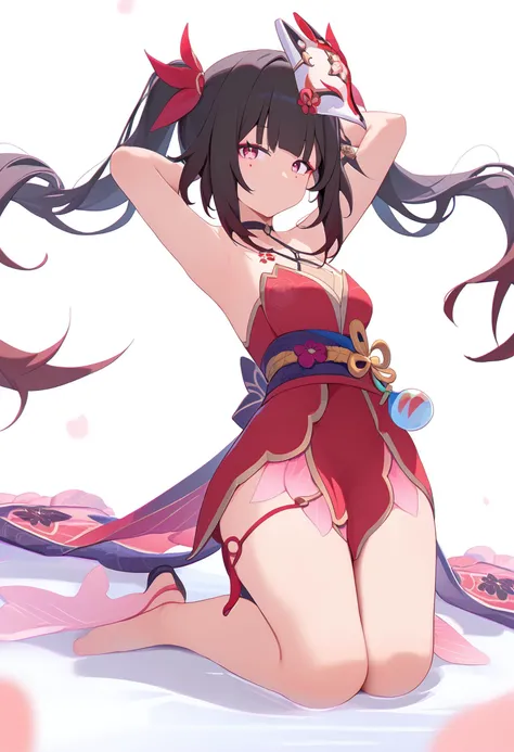 Minamoto no Yorimitsu, clad only in a very thin, transparent sheet、Wet and transparent fabric、one leg up,hate face,tears,sigh,blush