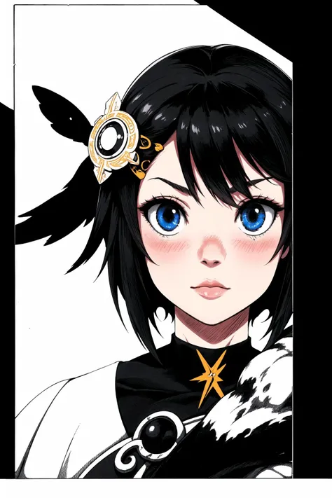 <lora:concept:0.7>,letterbox,portrait,closeup,large breasts,highres,blush,hair ornament,hololive,x hair ornament,black nails
