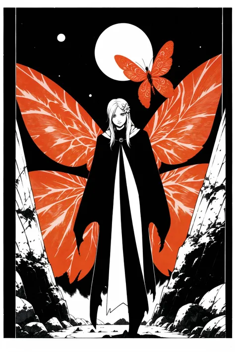 <lora:concept:0.7>,concept,letterbox,shawl,floating hair,insect,full body,jewelry,crescent moon,hair ornament,long hair,bug,flower,butterfly hair ornament,holding,stairs