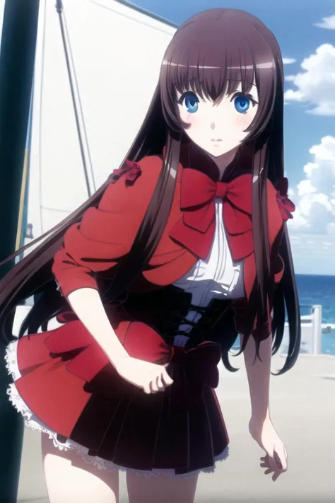 <lora:Maya_Aoki:0.8>,masterpiece, detailed, best quality, 1girl, absurdres, highres, best quality,medium breasts, blue eyes,blushed,standing on the deck of a ship