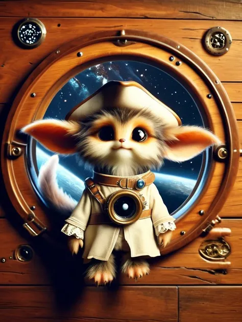 fur pirate, in space, spacesuit, porthole to space, wood space ship <lora:furpirate-000004:0.9>