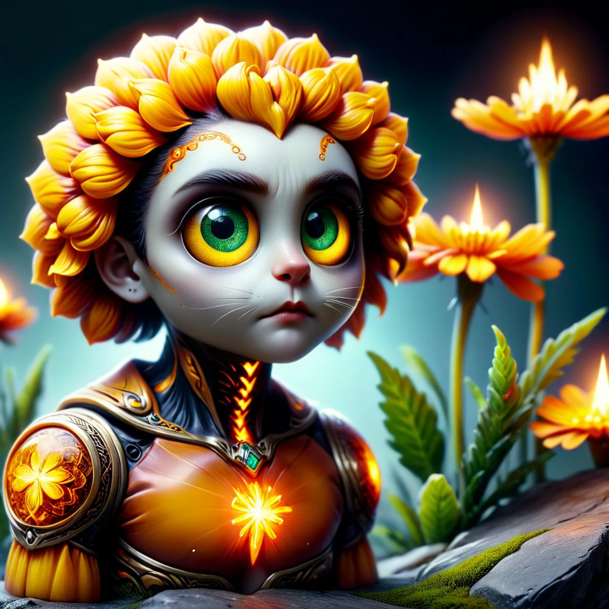 Photorealistic style creating paintings or photographs that closely resemble high-resolution photographs, Marigold ; Orthoclase ; caricature ; Garnet, photorealism, closely resemble, high-resolution photographs, lifelike, precise, realistic, meticulous, technical,hyper detailed, maximum fidelity, quality, cinematic, subsurface scattering, maximal attention to correctness and detail, spectrographic illumination, rainbow environmental refraction, breathtaking, hyper realistic, hyper detailed, maximum fidelity, ultra high detail, ultra HD, professional RAW photography, luminous refractions, subsurface scattering, dynamic hdr tone mapping, maximal attention to correctness and detail