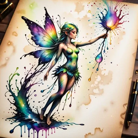 MHXL-Pos, from the desk of the historian's illustration of a beautiful rainbow fae fairy creature, fantasy illustrations, water wisps creature, Inkstains, high quality, beautiful, highly detailed, 8k, glowing lines, spectrographic illumination, rainbow environmental refraction, breathtaking, hyper realistic, hyper detailed, maximum fidelity, ultra high detail, ultra HD, luminous refractions, subsurface scattering, dynamic hdr tone mapping, maximal attention to correctness and detail,MHXL-Pos, from the desk of the historian's illustration of a beautiful rainbow fae fairy creature, fantasy illustrations, water wisps creature, Inkstains, high quality, beautiful, highly detailed, 8k, glowing lines, spectrographic illumination, rainbow environmental refraction, breathtaking, hyper realistic, hyper detailed, maximum fidelity, ultra high detail, ultra HD, luminous refractions, subsurface scattering, dynamic hdr tone mapping, maximal attention to correctness and detail