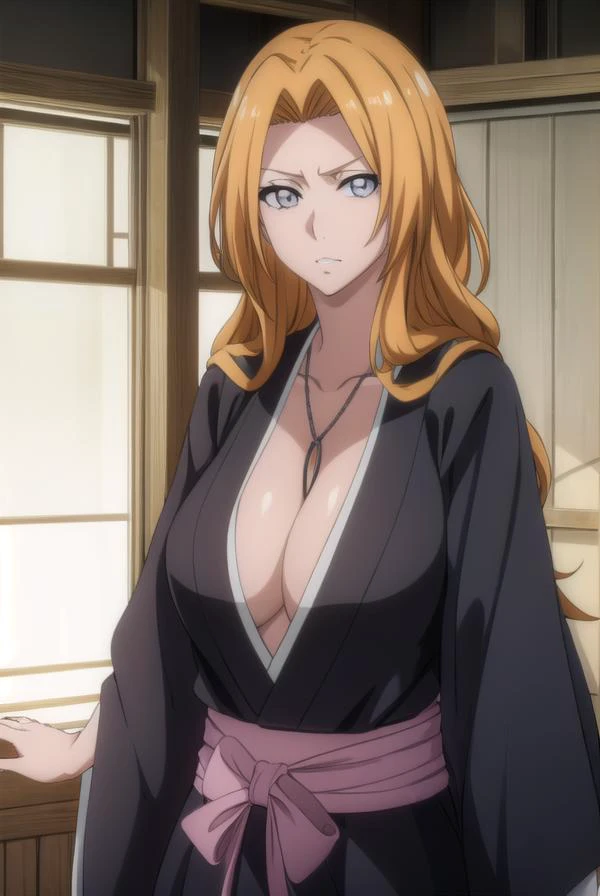 rangikumatsumoto, <lora:rangikumatsumoto-lora-nochekaiser:1>,
rangiku matsumoto, long hair, (grey eyes:1.5), orange hair, mole, mole under mouth, parted bangs,
BREAK long sleeves, cleavage, jewelry, japanese clothes, kimono, necklace, black kimono, hakama, black hakama, sash, white sash,
BREAK indoors, classroom,
BREAK looking at viewer, (cowboy shot:1.5),
BREAK <lyco:GoodHands-beta2:1>, (masterpiece:1.2), best quality, high resolution, unity 8k wallpaper, (illustration:0.8), (beautiful detailed eyes:1.6), extremely detailed face, perfect lighting, extremely detailed CG, (perfect hands, perfect anatomy),