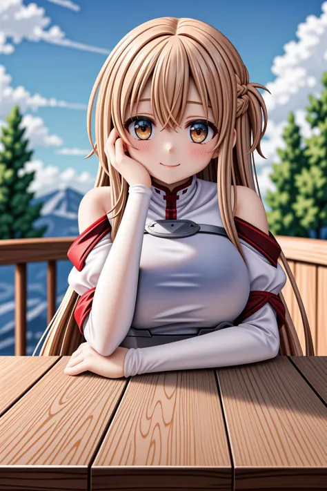 <lora:lcm_lora_sd15:1>,
(masterpiece,best quality,8k,beautiful and aesthetic:1.2),
solid-best-physical-appearance-perfect::2,
cosplay,Smile,HUGE BREASTS,
<lora:(RRy^W)}PWfeYH.N}rZh<.asuna_(sao)_v1:0.8>,
aaasuna,brown eyes,bangs,brown hair,(long hair),braid,
bare shoulders,armor,breastplate,white sleeves,detached sleeves,red skirt,pleated skirt,white thighhighs,
hands on own face,hands on own cheeks,head rest,elbows on table,upper body,
table,
outdoors,sky,
<lora:[R]Xn}0{LORA.add_detail:0.3>,