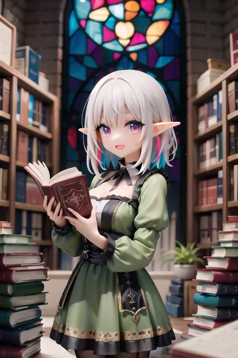 insanely detailed, absurdres, ultra-highres, ultra-detailed, best quality,
1girl, solo, nice hands, perfect hands
BREAK
elf girl, (wearing green dress:1.2), (nsfw:-1.5), (navel:-1)
BREAK
happy smile, laugh, open mouth
BREAK
,
standing, cowboy shot, looking at viewer
BREAK
slender, kawaii, perfect symmetrical face, ultra cute girl, ultra cute face, ultra detailed eyes, ultra detailed hair, ultra cute, ultra beautiful
BREAK
fantasy world, (((((messy room))))),((((((gothic room)))))),((dark atmosphere)),(((canopy))),clutter,(((lots of colorful books:1.5))),((Miscellaneous goods are placed in a mess:1.5)),(((colorful sphere))),(((Stained glass:1.3)))
BREAK
large breasts, cleavage,
BREAK
silver hair, medium hair, elf ear, pink eyes