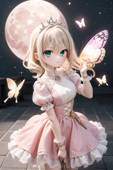 insanely detailed, absurdres, ultra-highres, ultra-detailed, best quality,
1girl, solo, nice hands, perfect hands
BREAK
princess, wearing princess costume, princess dress with many frills, (tiara:1.3) on hair, (nsfw:-1.5)
BREAK
angry, closed mouth
BREAK
from above,
standing, cowboy shot, looking at viewer
BREAK
slender, kawaii, perfect symmetrical face, ultra cute girl, ultra cute face, ultra detailed eyes, ultra detailed hair, ultra cute, ultra beautiful
BREAK
fantasy world, ((tile floor)),((pink moon:1.3)), (>,some butterflies are flying,flying glowing butterfly:1.3),(night sky ,a lot of space:1.3)
BREAK
medium large breasts
BREAK
blonde hair, medium hair, messy hair, green eyes, hair between eyes