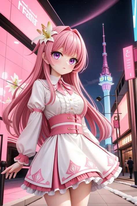 1girl, colorful On pale deep pink paper, Art Deco city and Pulsar in background, insane details, medium wide shot of a [Dark ages:Belle Époque:19] ([Airship:Lily:1]:1.3) , it is very Baroque and Mystical, it is in a Corporate setting, it is with Magenta patterns, Fierce woods in background, Snowy, split diopter, watercolor art, (stylized by Charles Robinson:1.1) , (Ted Nasmith:0.8) , Visual novel, Light and Bright, Minecraft, hair light, F/14, CMYK Colors, full of DayGlo pink, vignette, 64K, Highres